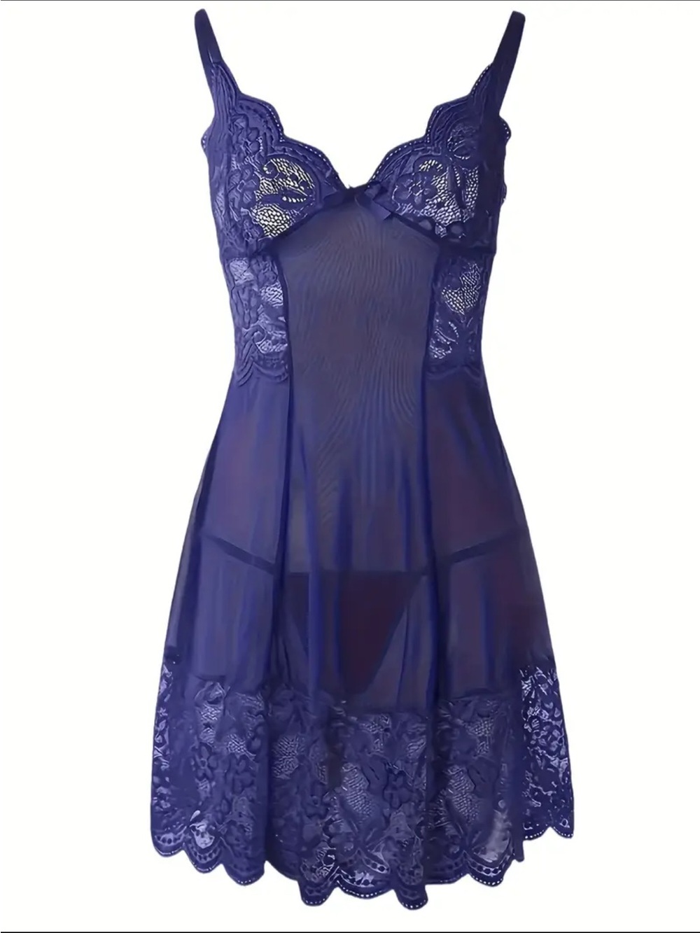 Navy, Floral, Semi-Sheer, Lingerie Slip - Picture 3 of 5